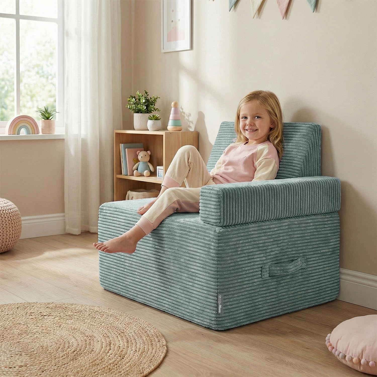 KiddyMoon Trampolino Bambini Da Interno 2 In 1, Fodera A Coste Con Zip Rimovibile, Mini Trampolino Per Casa