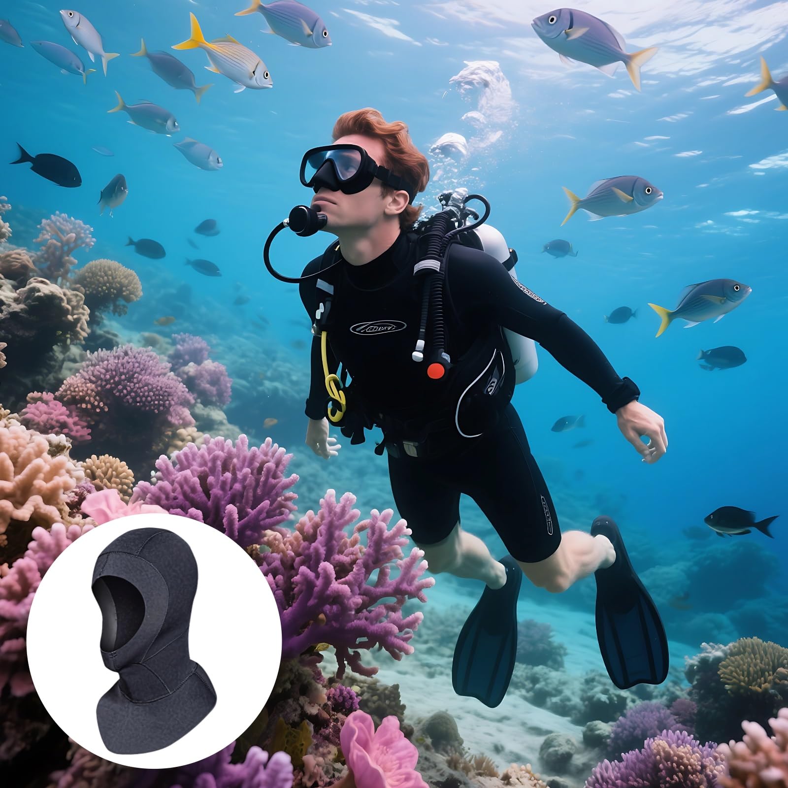 Gorro de buceo impermeable de neopreno de 3 mm, capucha térmica para surf de agua fría, color negro XL para hombre, ajustable, diseño permeable al aire, para buceo, surf y otros deportes acuáticos