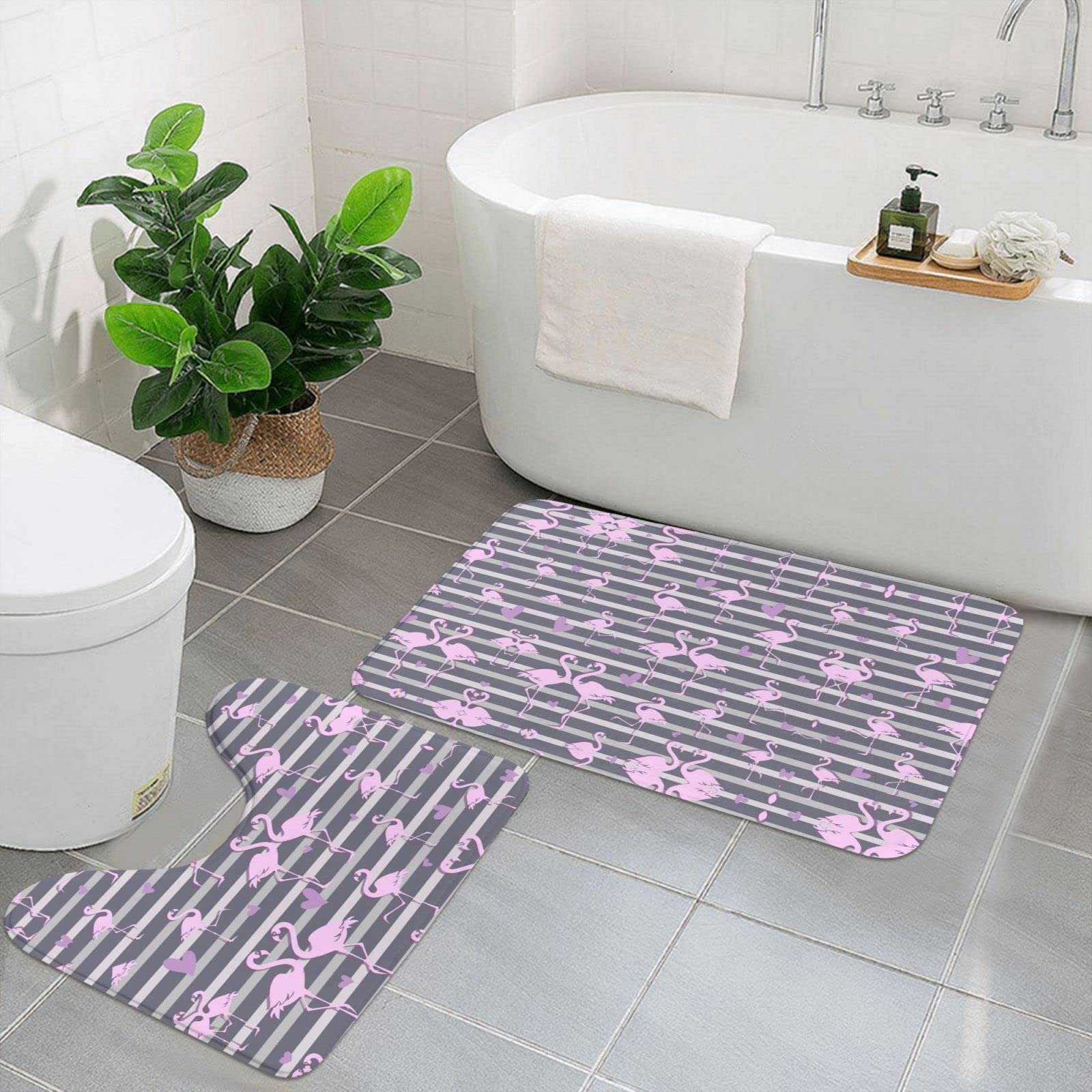 Tapis de bain flamants roses lavables pour remplacer vos vieux tapis usés et rêches