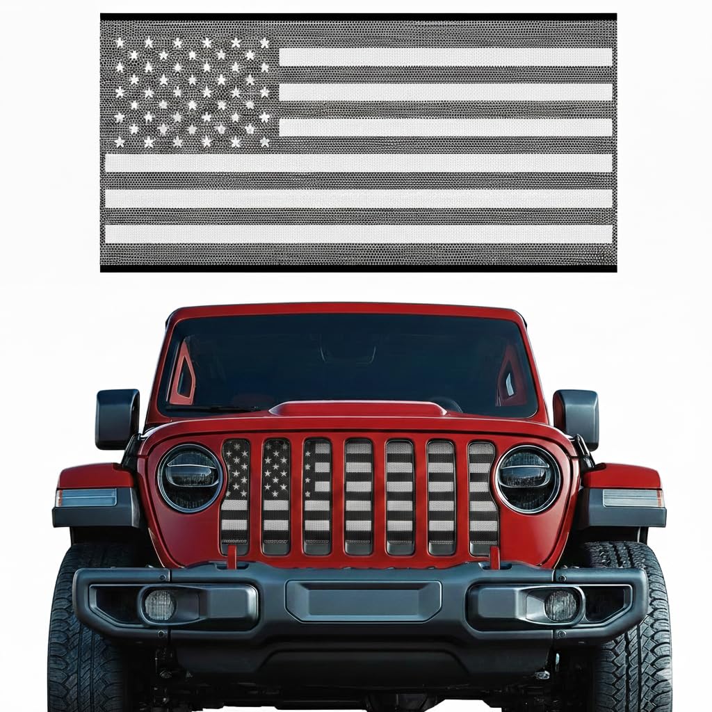 Xprite Grill Insert Compatible with Jeep JL JT 2018-2026 Black White Flag
