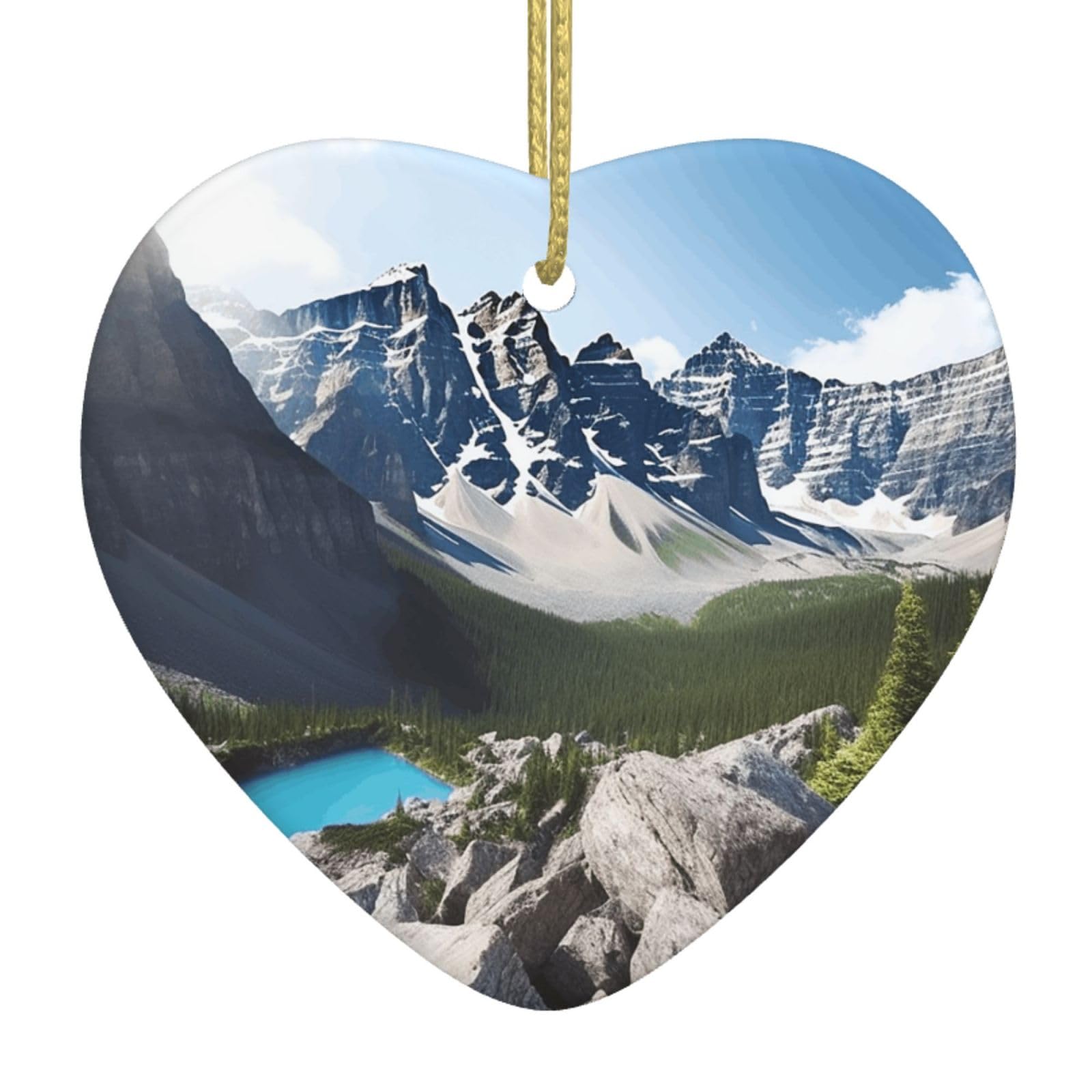 Ceramic Christmas Tree Hanging Ornaments with Gold Ropes Christmas Tree Decorations Heart Ceramic Mountains Pendant Keepsake Decorations for Holiday Xmas Gift Ideas