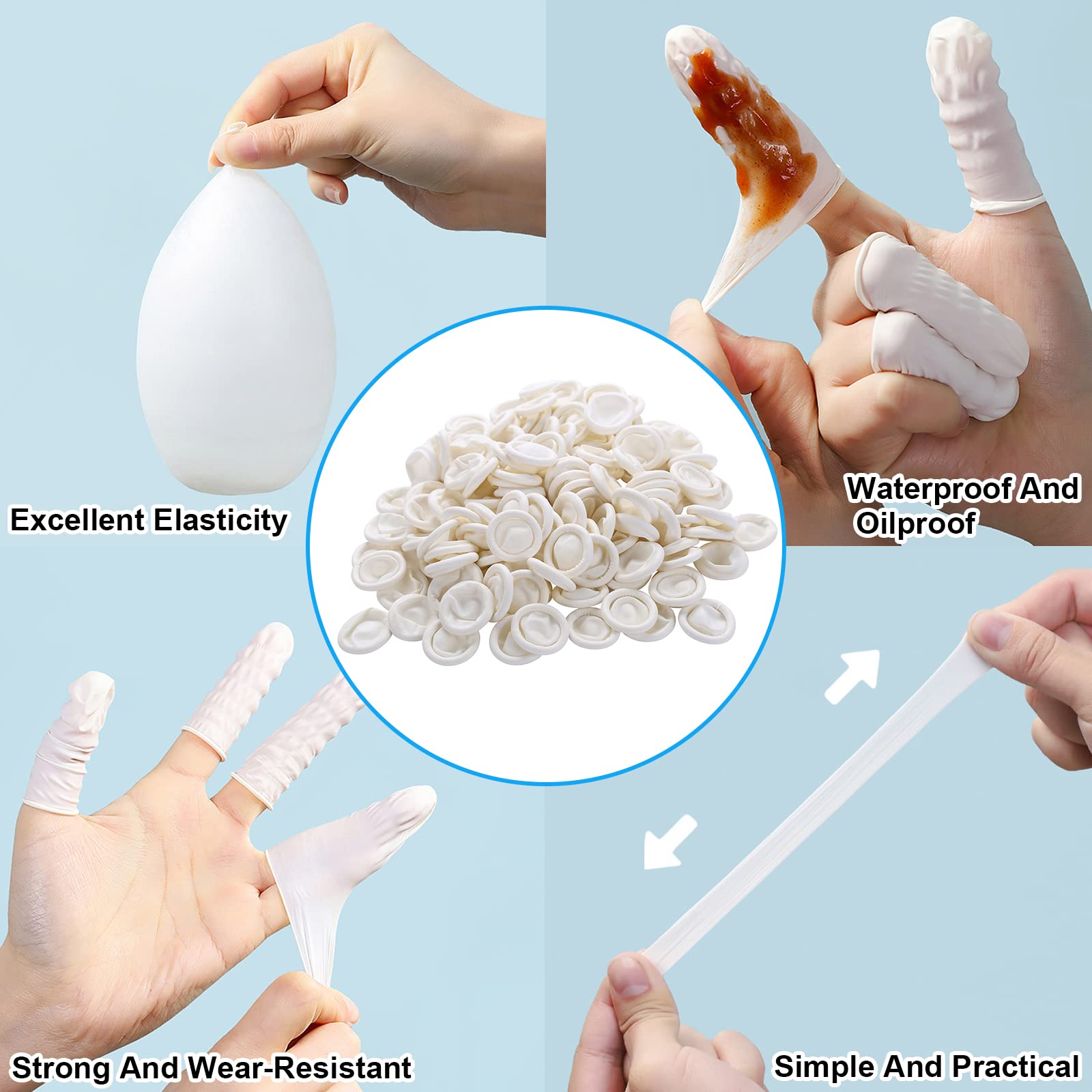Doigtier Caoutchouc,Doigtier Latex,Doigtier Silicone,Protège Doigtier,Doigtiers en Latex,Doigts en Gel Cots,Doigtiers roulés latex blanc,à usage unique,Anti-Statique,Protection des Doigts,100 PCS