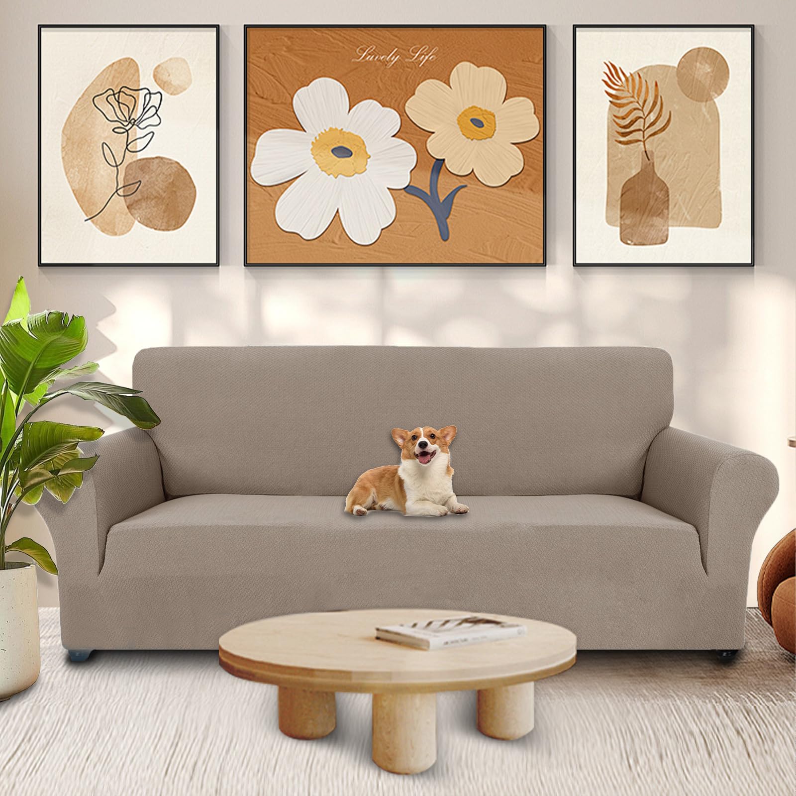 Ystyle Copridivano 3 Posti Con Braccioli - Elasticizzato Copri Divano Antigraffio Gatto, Fodere Copridivani Antiscivolo Antimacchia Lavabile, Copripoltrona Bottom Con Elastica, Cachi