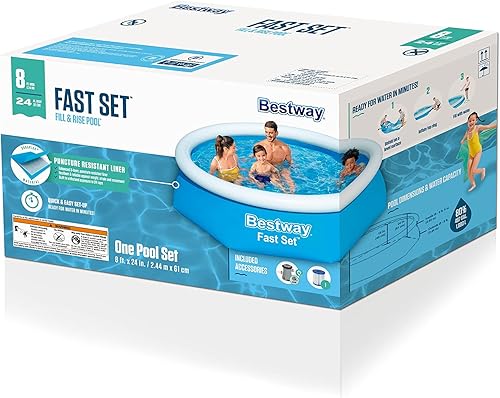 Vista 2 de Bestway Kit de piscina inflable redonda de juego rápido (8 x 24 pulgadas) Incluye bomba de filtro de 330 galones