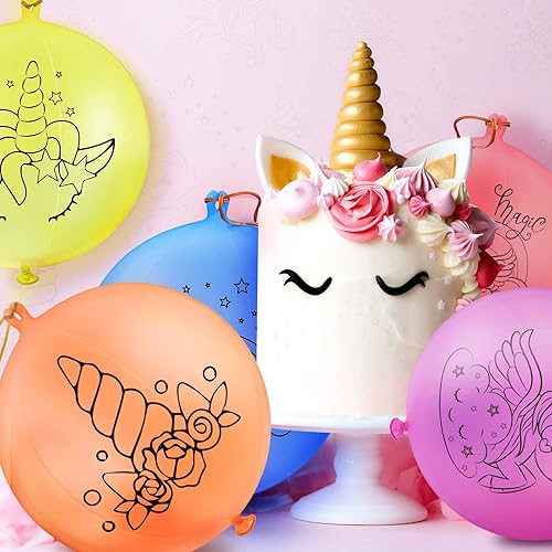 Miniatura 4 de Paquete de 30 globos de látex de unicornio con asa de banda de goma para niños, suministros de fiesta de cumpleaños