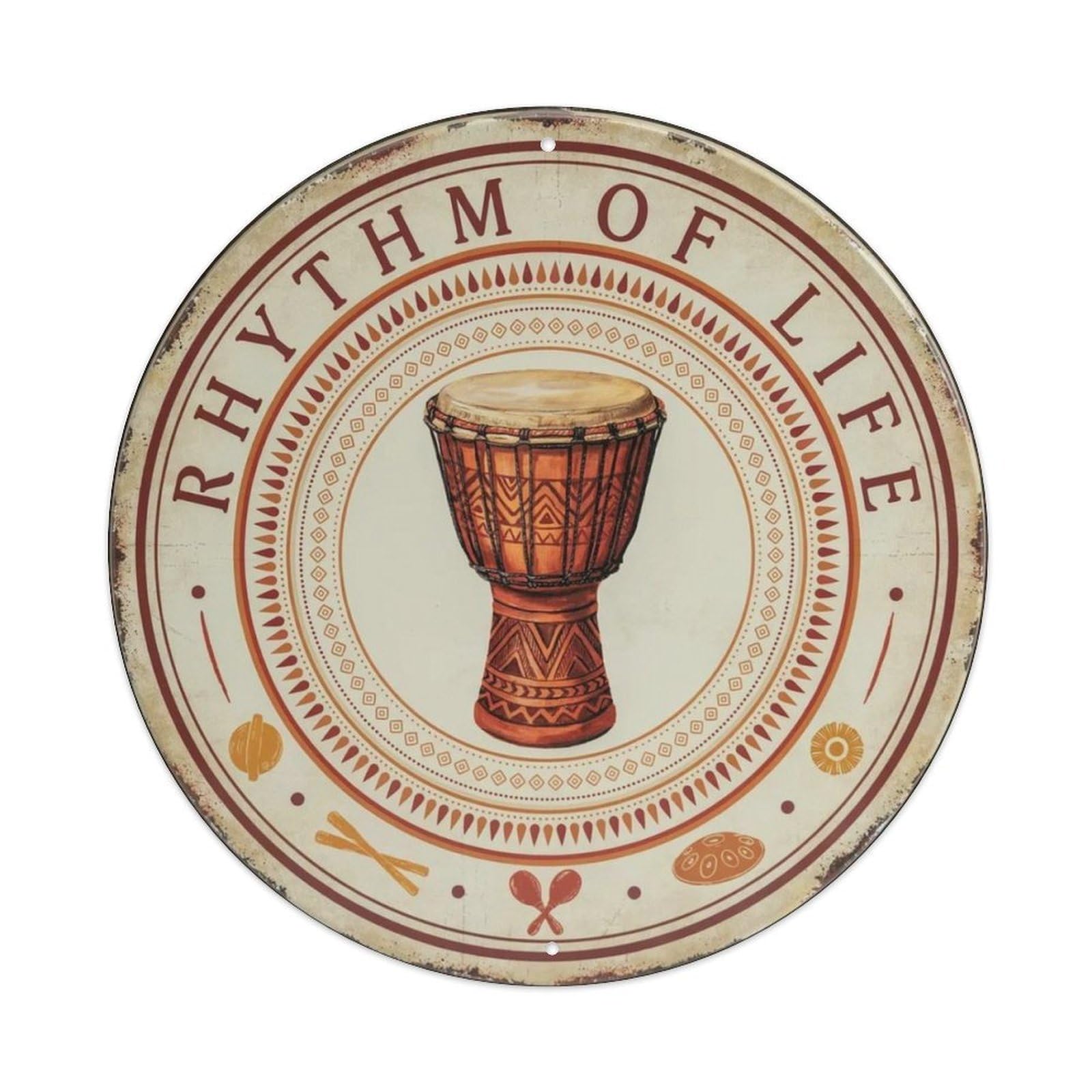 Drum Boho Round Metal Tin Sign Plaque