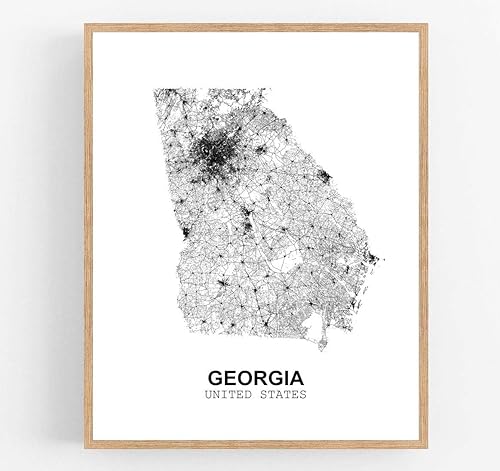 Eleville 11 x 14 sin marco Georgia Estados Unidos Country View Abstract Road Modern Map Art Print Poster Wall Office Home Decor Minimalist Line Art
