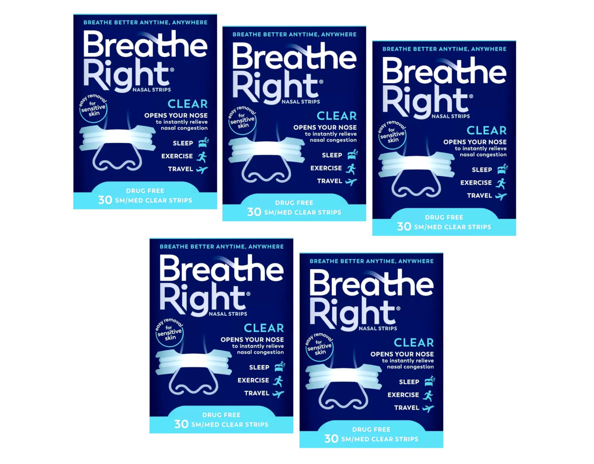Breathe Right Nasal Strips Clear Small/Medium 30 Each (Pack of 5)