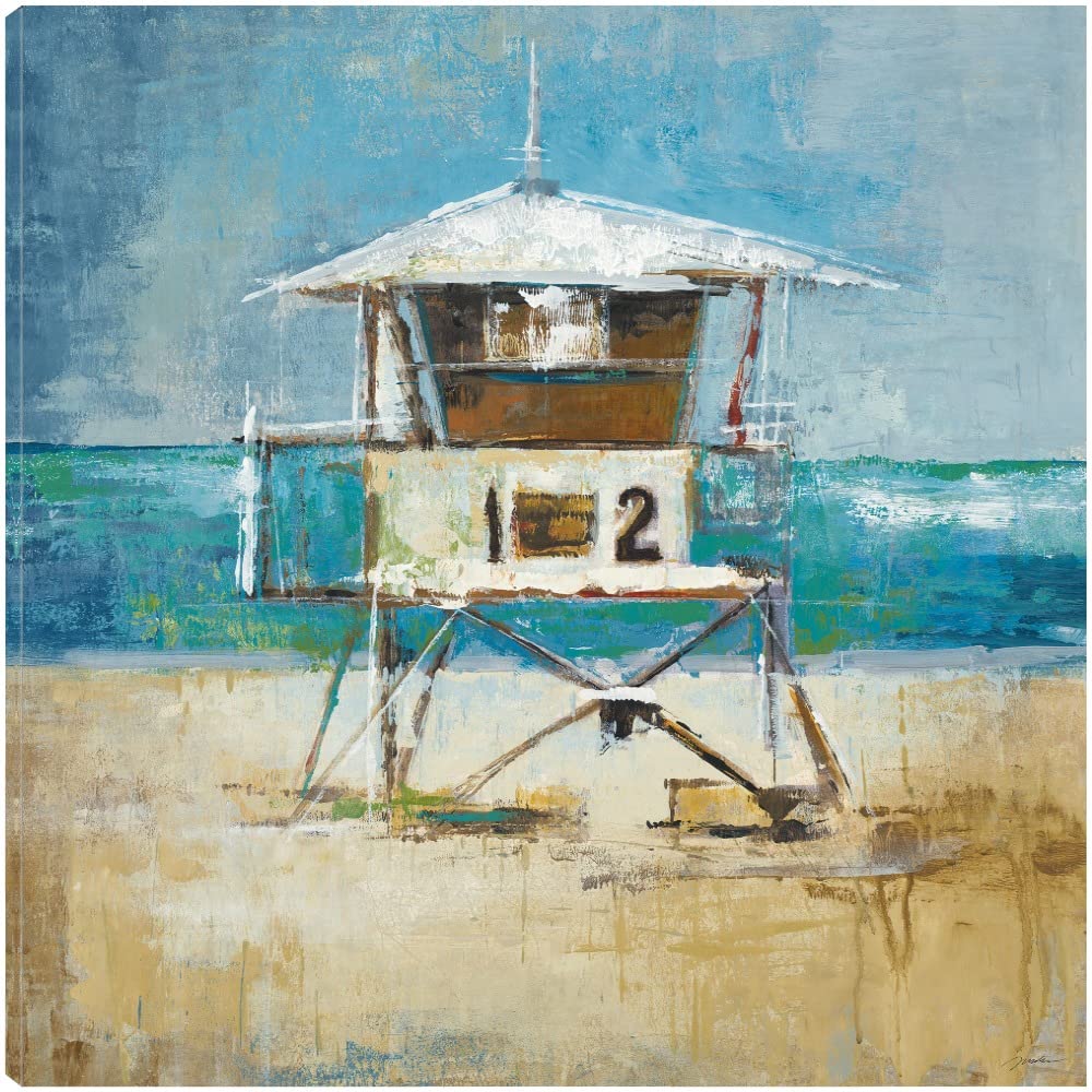 Fine Art Canvas Lifeguard Tower Canvas Wall Decor by Artist Liz Jardine for Living Room Bedroom Bathroom Kitchen