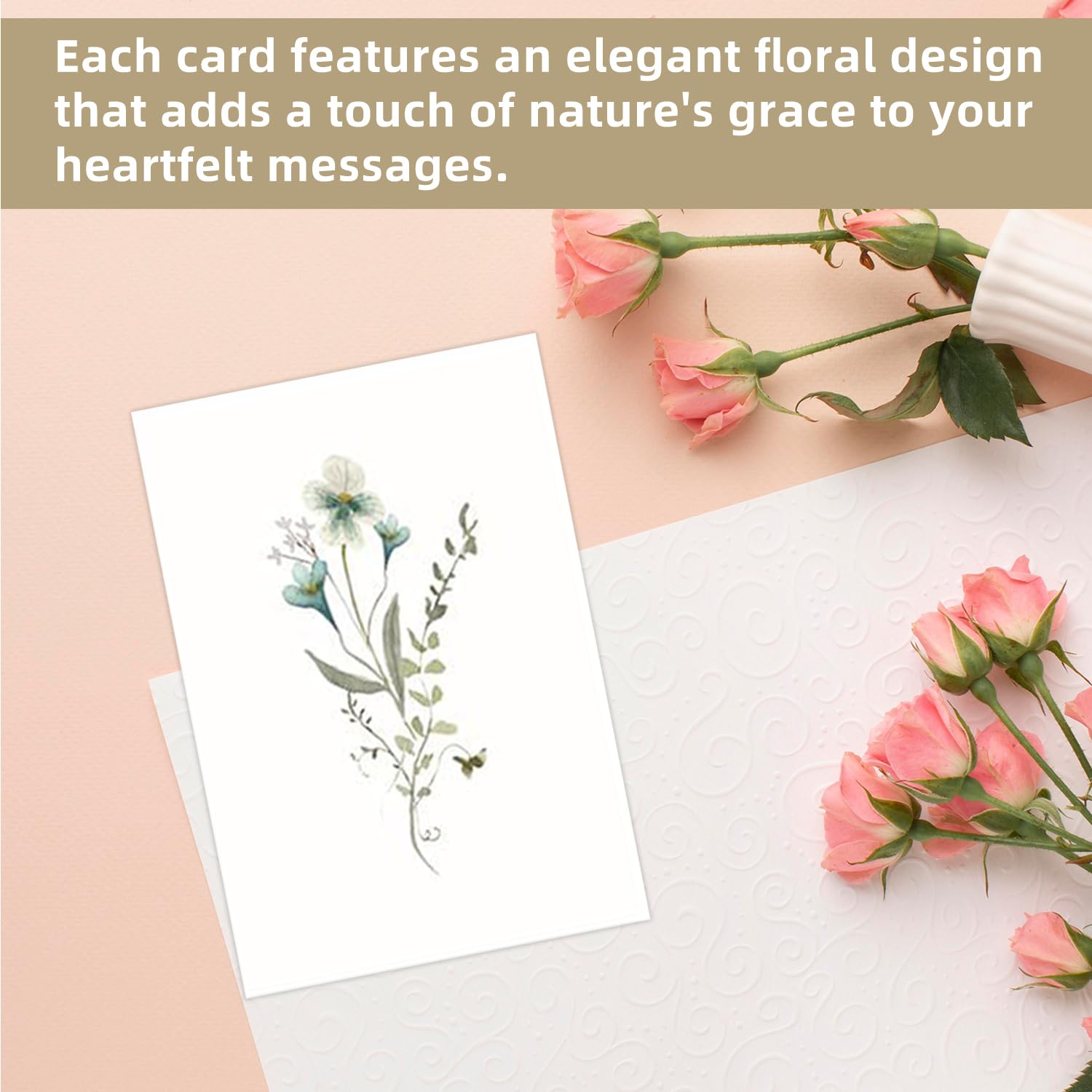 12Pcs Flower Greetings Cards, Floral Design Blank Greetings Cards