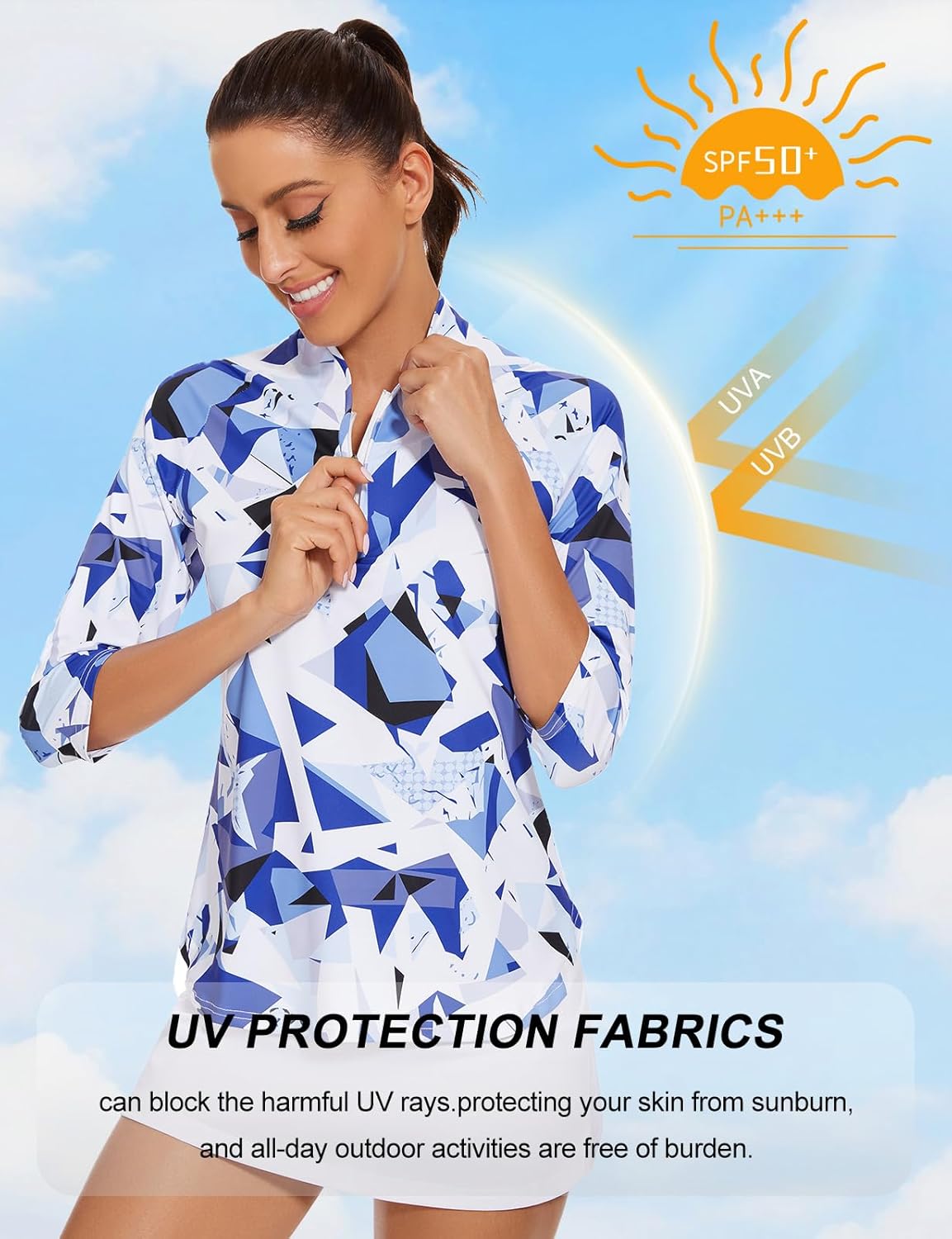 Cucuchy Womens Golf Shirt Quick Dry 3/4 Sleeve Quarter Zip Polo Workout Tops Tennis Shirts S-XXL - Image 4