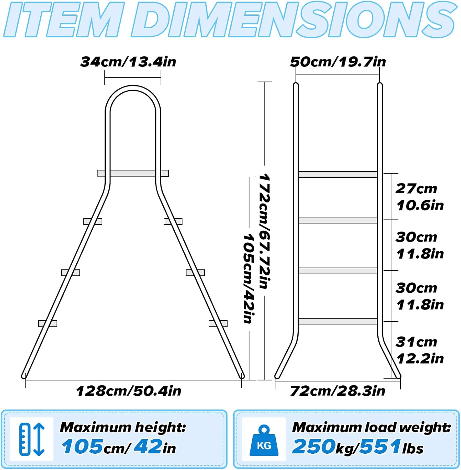 Above Ground Pool Ladder,42" Heavy Duty Luxury Pool Ladder,3-Steps Swimming Pool Ladder,304 Stainless Steel,for Indoor/Outdoor Pools,Anti-Slip Ladder, Easy to Assemble and Climb