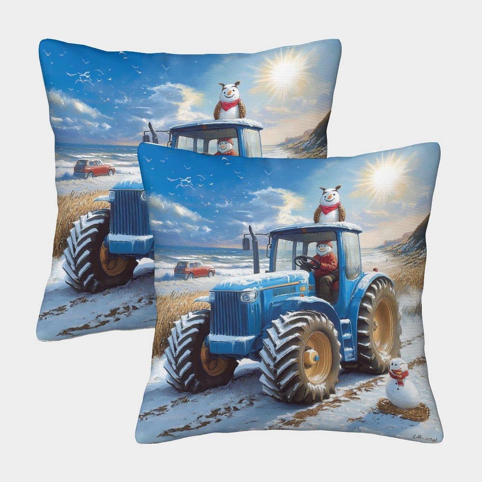 QFVANSIYO Country Style 3D Printed Tractor Pillowcase Microfiber Bedroom Bedding Decor Farm Vehicle Pillow Cover for Adults Youth 45x45cm