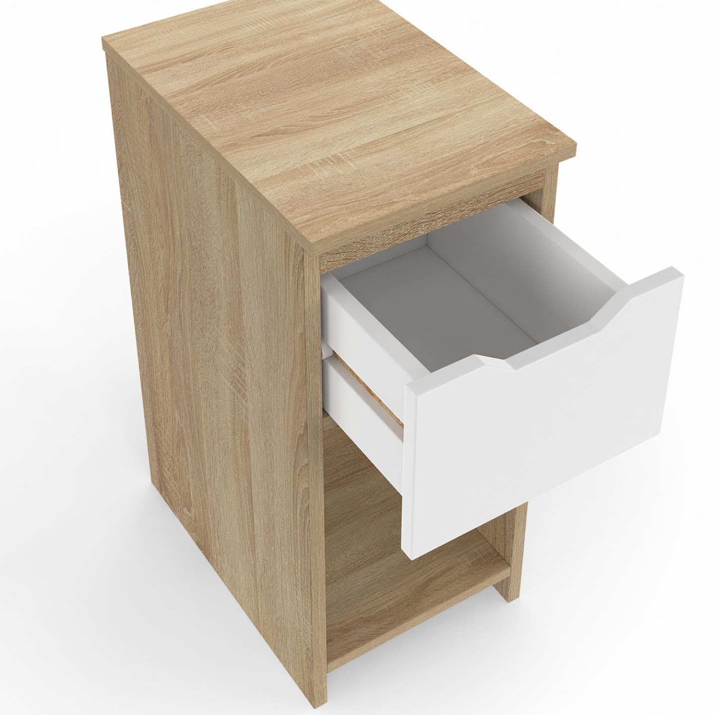 IDMarket - Lot de 2 Tables de Chevet étroites Anouk 1 tiroir avec Niche Bois façon hêtre et Blanc