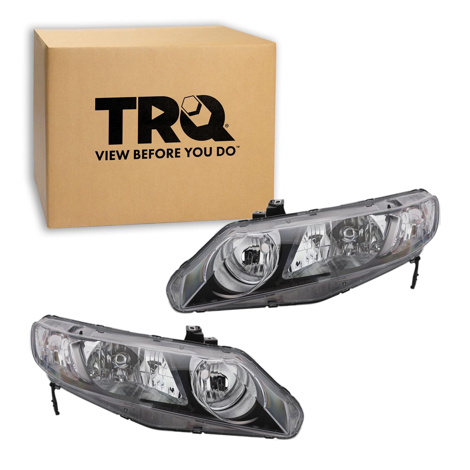 TRQ Headlight Assembly Set HO2502127 HO2503127 Compatible with 2006-2011 Honda Civic