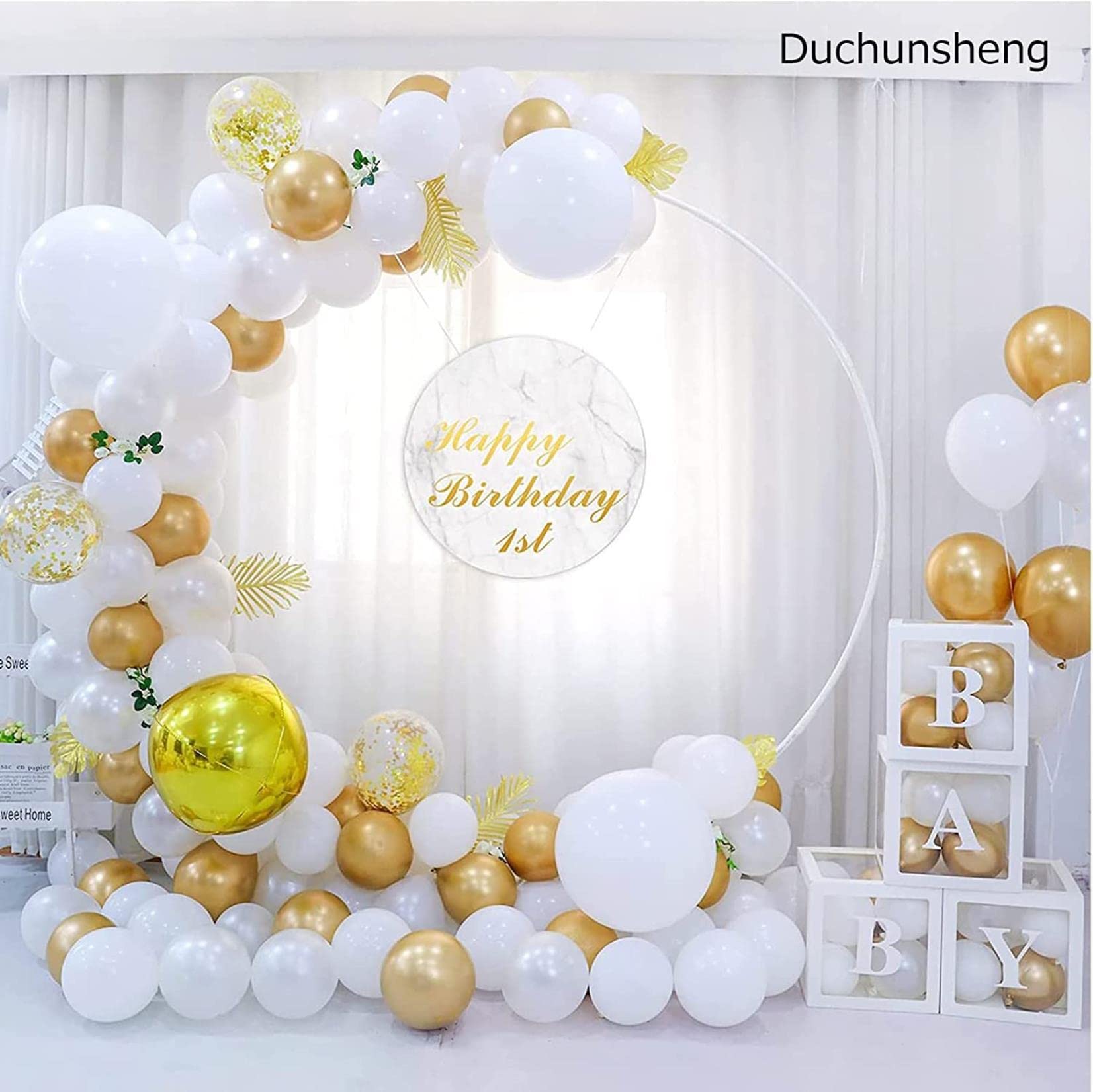 Kit de guirnalda de arco de globos circular grande, columna de globos redonda de 150 cm, 220 cm y 240 cm, soporte para fondo, accesorios para bodas/celebraciones/fiestas, arco de boda de metal con fl