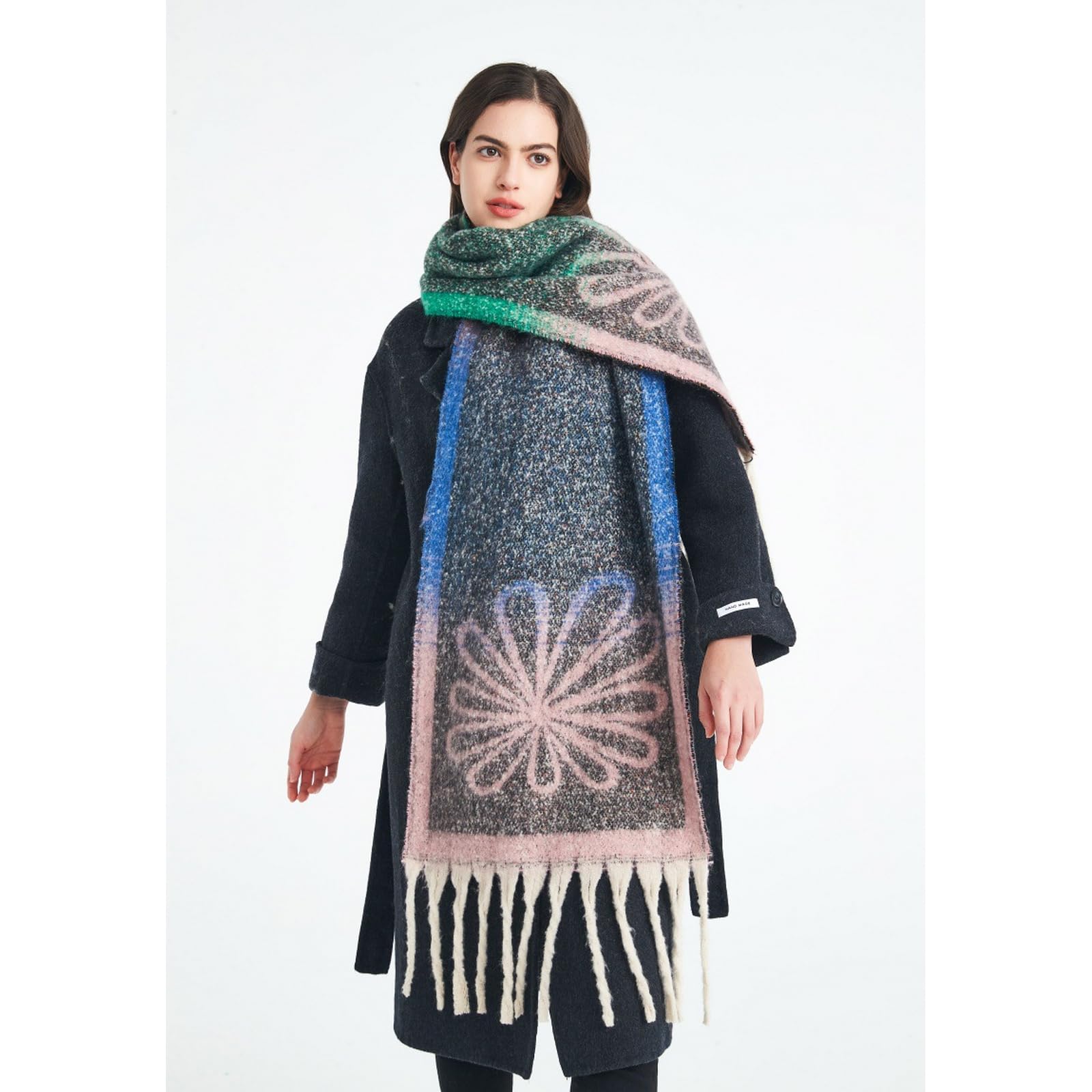 Foulard Donna Scaldacollo Con Sciarpa Floreale Jacquard Alla Moda E Caldo Per L'autunno Inverno