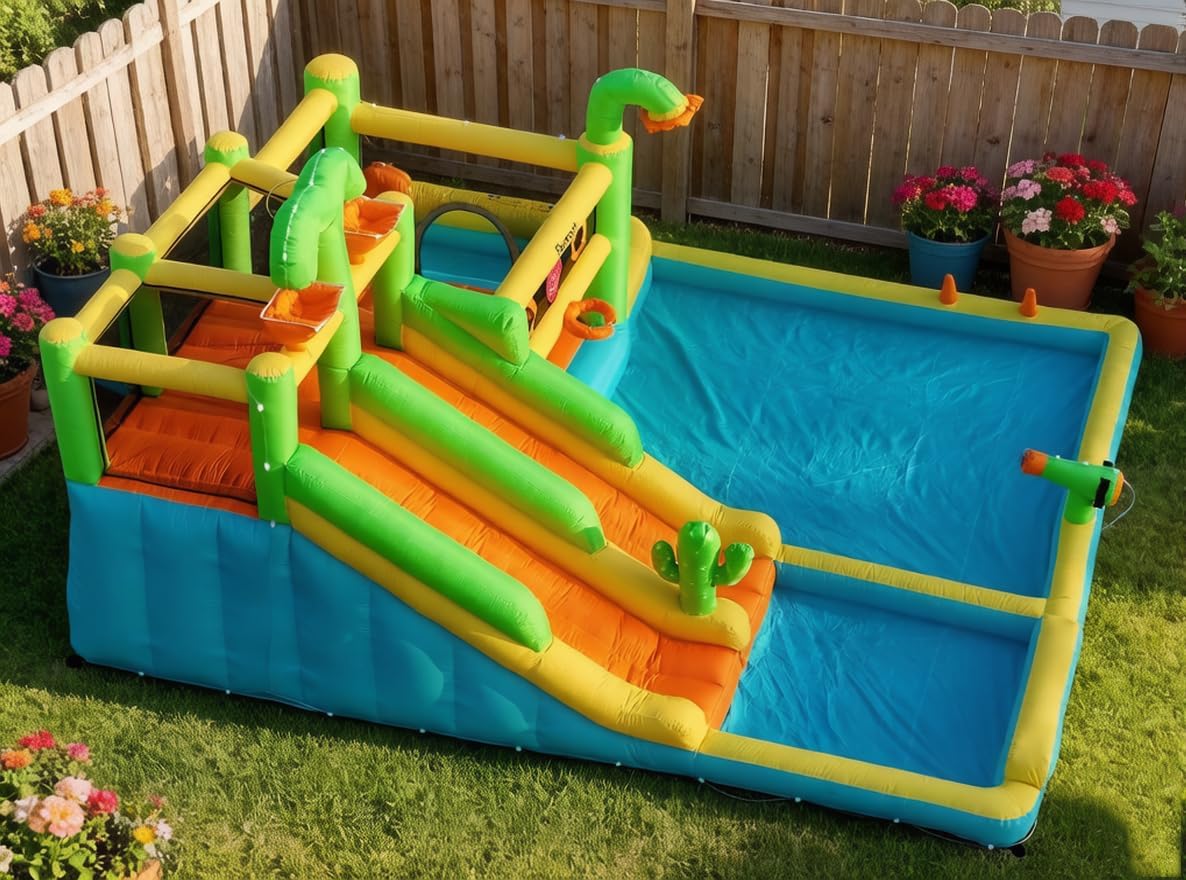 FBSPORT Inflatable Water Slide Bounce House Double Slide, Water Bounce House for Big Kids with Splash Pool, Jumping, Climbing Wall, Bouncy Castle with 750W Blower for Backyard Outdoor Indoor