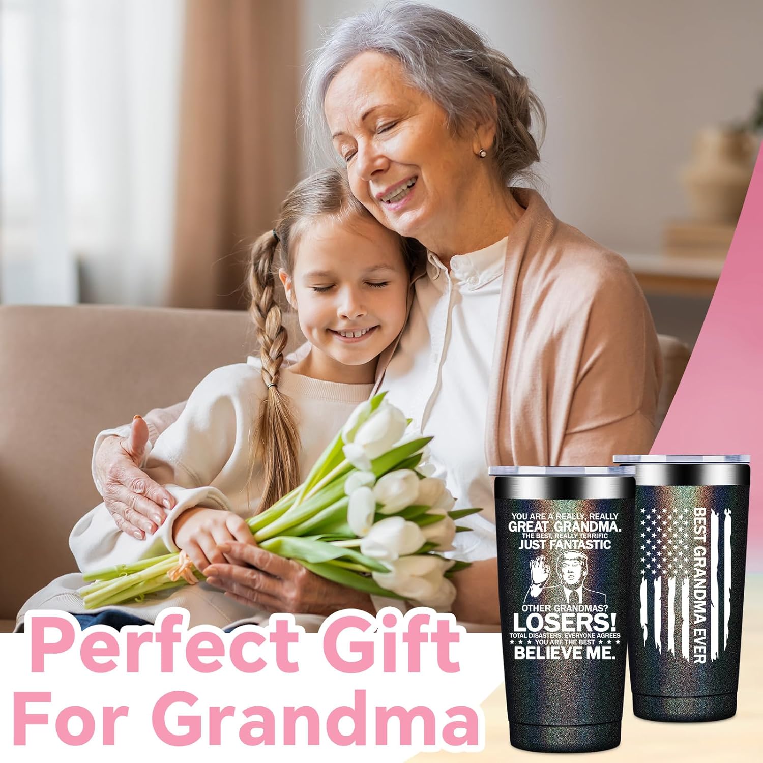 Fufandi Grandma Gifts - Mothers Day Birthday Christmas Gifts for Grandmas, Grandmother, Nana - Best Grandma Ever Gift from Grandchildren - Tumbler Cup 20oz - Image 2