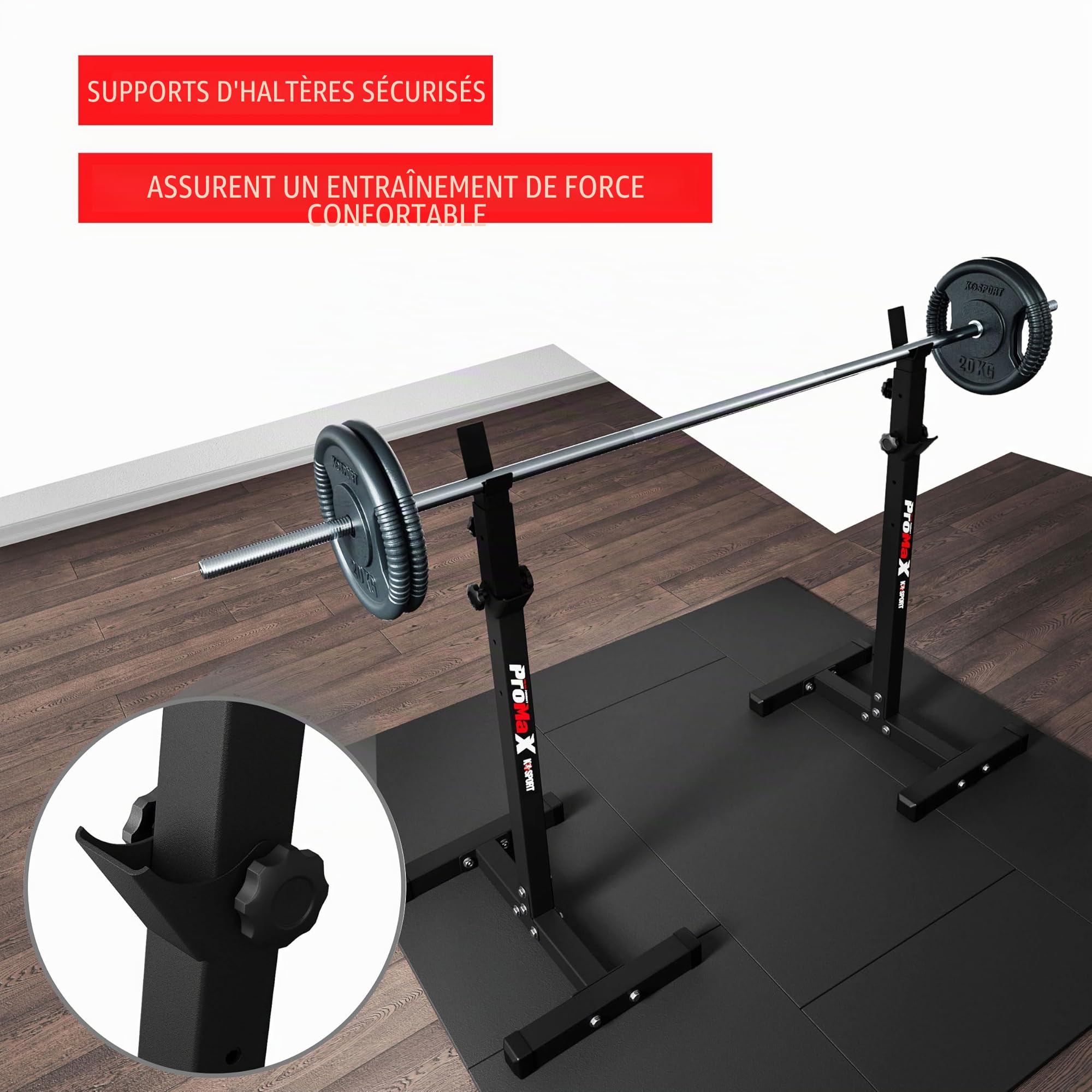 K-Sport: Support pour haltères allant jusqu'à 180 kg, pour un entraînement musculaire efficace, équipement de fitness professionnel, eBook inclus