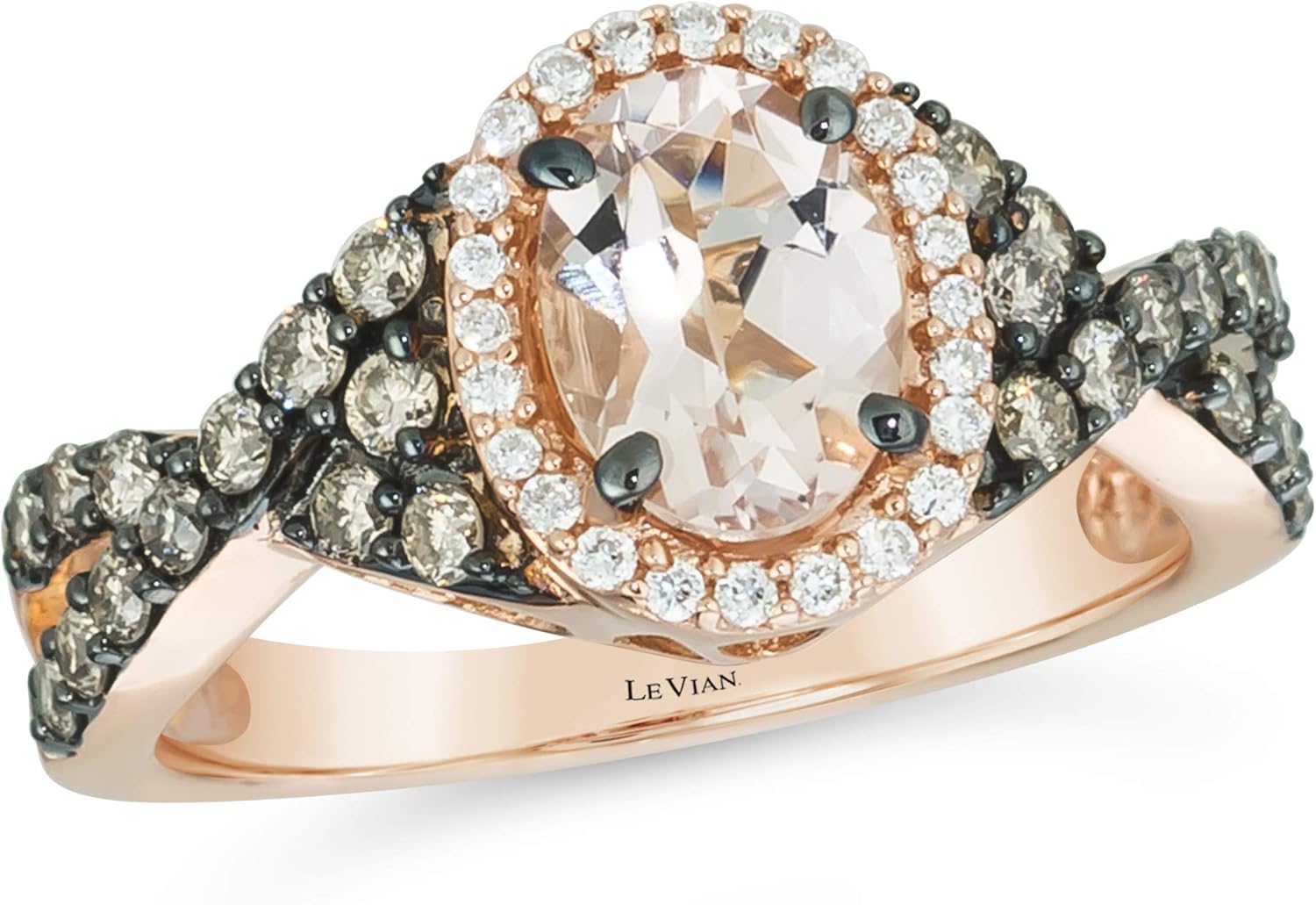 LE VIAN 14K Gold, Oval Gemstone & 2/3 Cttw White & Chocolate Diamond Halo Engagement Ring (Fancy Brown/G-H Color, VS2-SI2 Clarity) Choice of Gem Color
