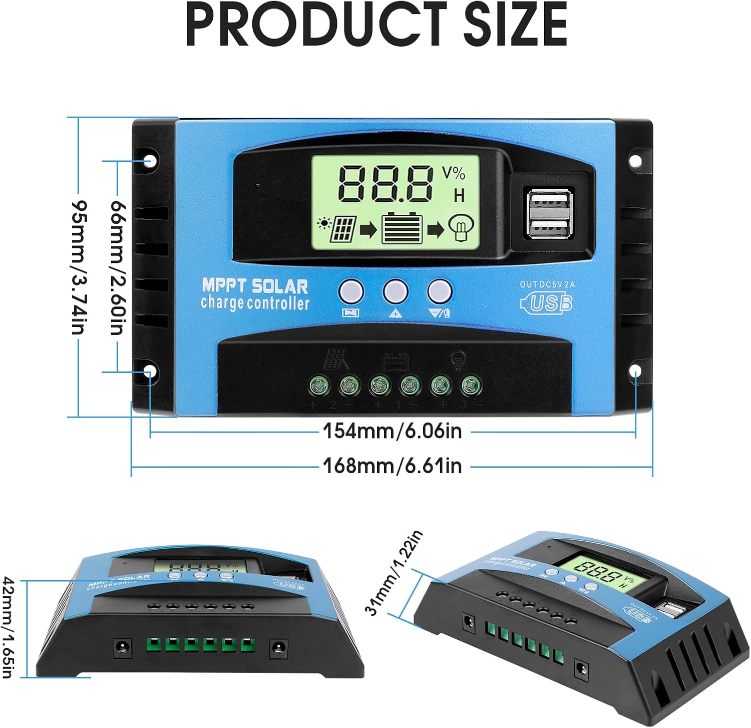 Solar Charge Controller MPPT 12/24V Auto-Switch Universal Controller for Lead-Acid & Lithium Batteries (60A)