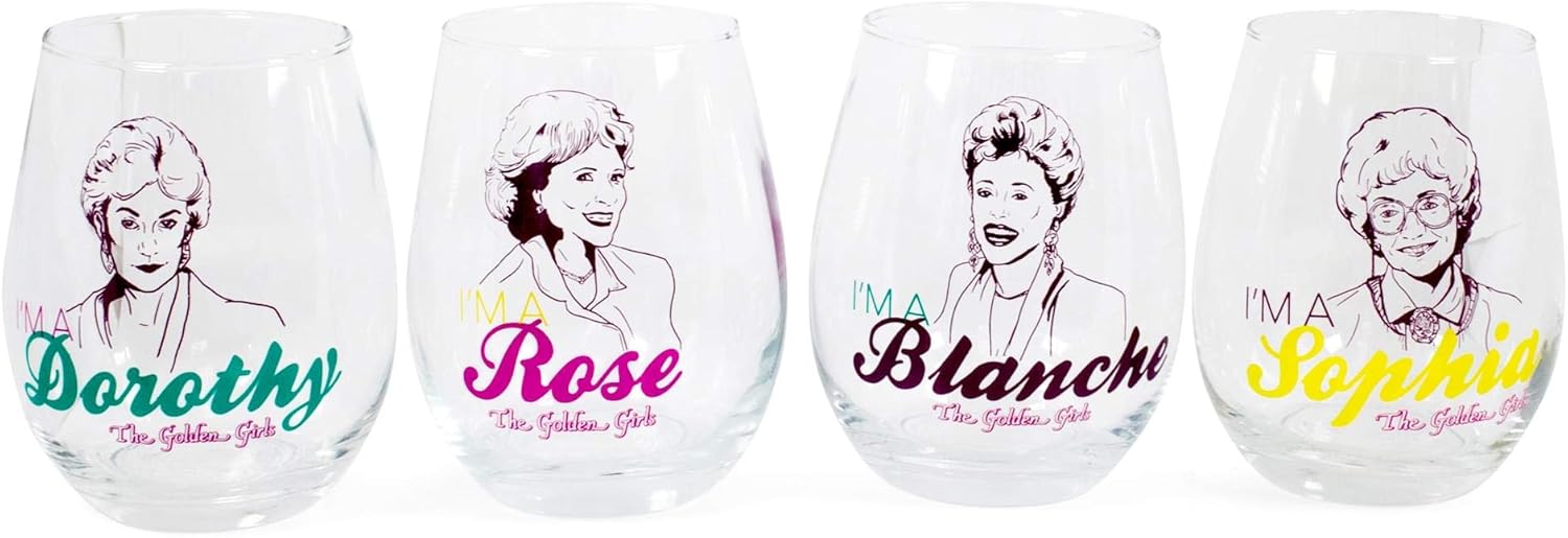 Golden Girls The Stemless Wine Glass Collectible Set of 4 | Dorothy, Sophia, Blanche, Rose | Funny Novelty Drinkware For Home Barware Set | Each Cup Holds 20 Ounces
