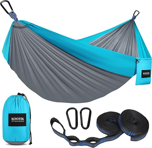 Kootek Camping Hammock 500 lbs Capacity, Camping Essentials, Lightweight Portable Double Hammock with Tree Straps, Camping Gear for Outside Hiking Camping Beach Backpack Travel