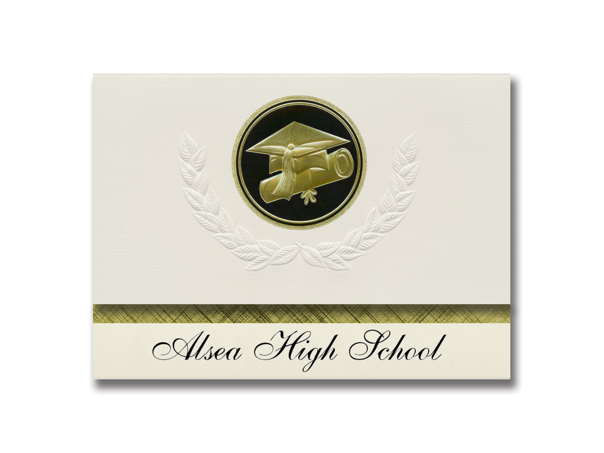 Signature Announcements Alsea High School (Alsea, OR) Graduation Announcements, Presidential style, Basic package of 25 Cap & Diploma Seal. Black & Gold.