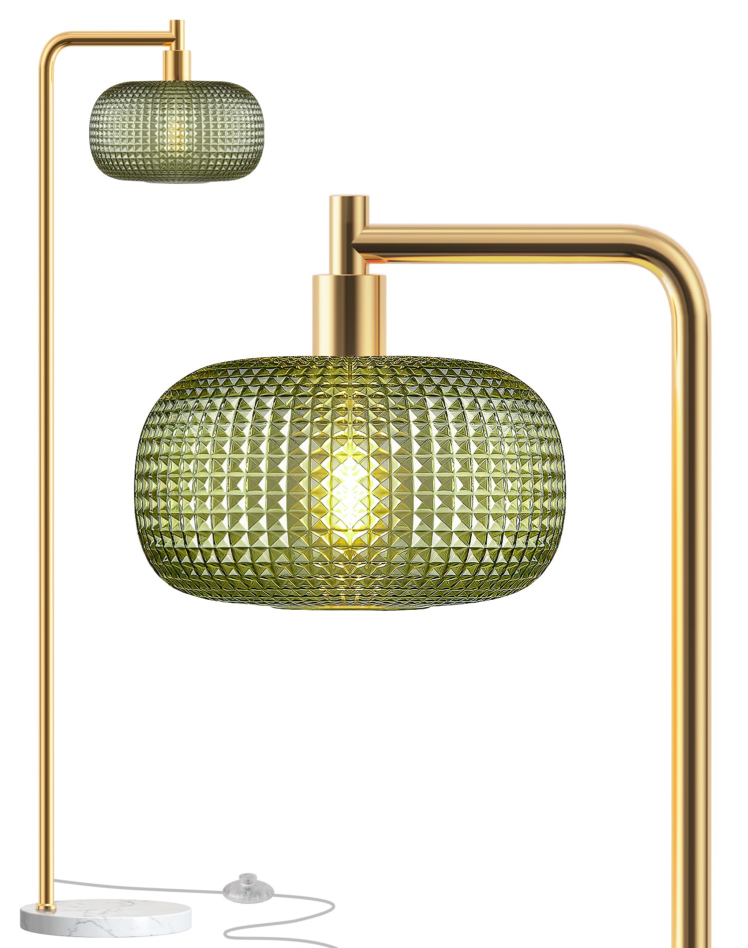 Green Glass Diamond Floor Lamp with Gold Base