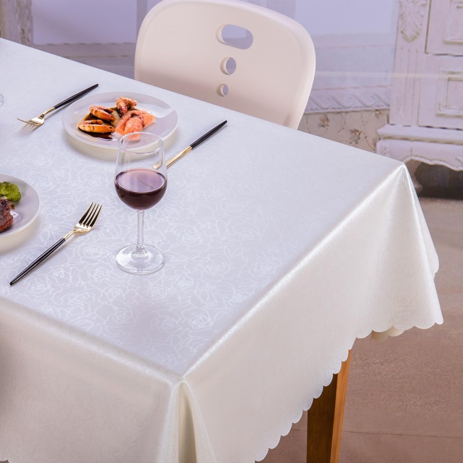 Manteles Mesa Antimanchas Impermeable Anti Arañazos Calientes Nórdico o para Cocina Comedor B White Plateado 180cm Diámetro Redondo