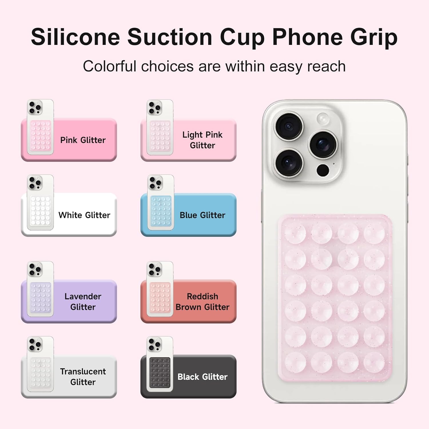 4PCS Glitter Silicone Suction Phone Case Mount, Non Slip Suction Cup, Hands-Free Phone Accessories Holder for Selfies and Videos, Silicone Adhesive Stand Sticky for Cell Phone (Combination-B)