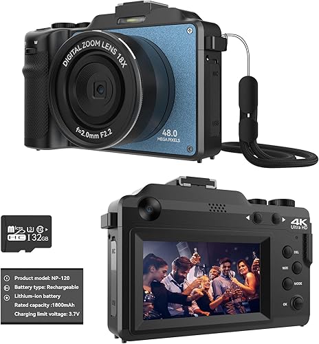 Miniatura 9 de Cámara de 48MP para fotografía, cámara digital 4K para niños y adultos con cámaras duales delanteras y traseras, zoom digital de 18X, filtros de