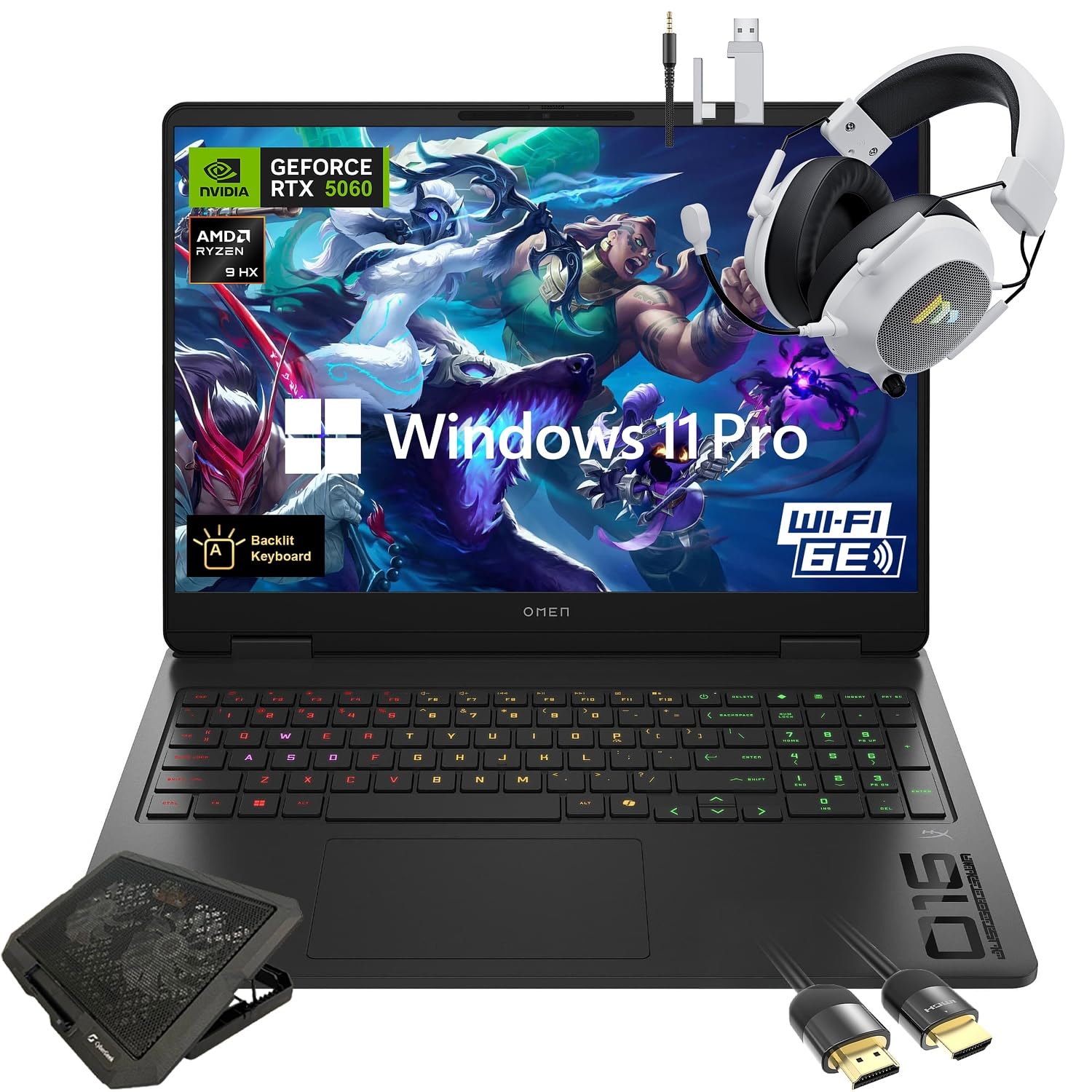 HP OMEN 16" Gaming Laptop 2K 144Hz - NVIDIA RTX 5060, AMD Ryzen 9 8940HX, 48GB RAM, 1TB SSD, RGB Backlit Keyboard, Wi-Fi 6E, Bundle with Mytrix