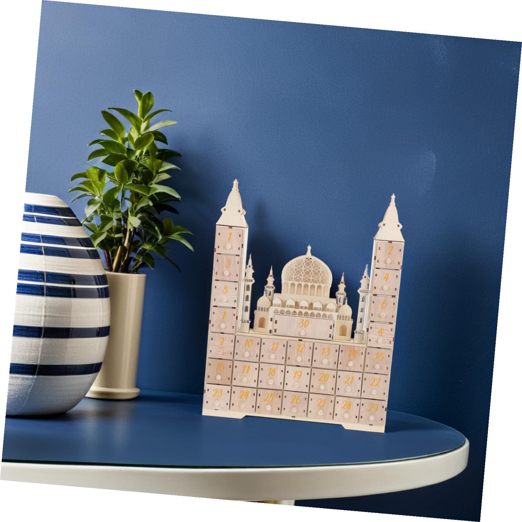 Didiseaon Calendario Design Compatto con in Legno del Ramadan con Conto alla Rovescia di 30 Decorazione per Feste e Casa, per Scrivanie e Scaffali