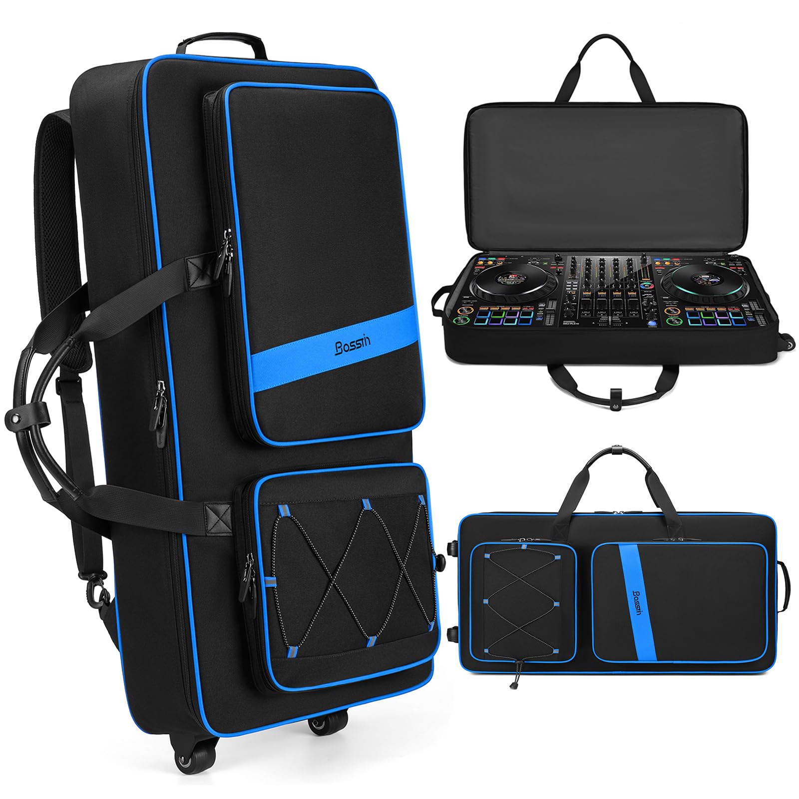 BOSSTIN DJ Controller Case with Wheels Compatible with DDJ FLX10, Blue