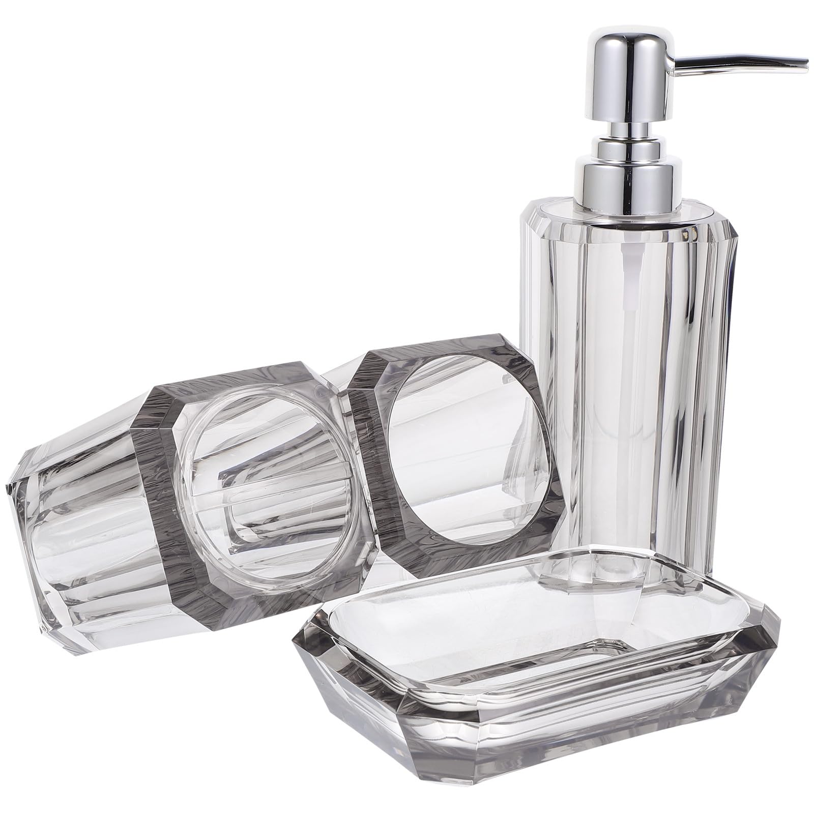 Didiseaon Juego de Accesorios para Baño en Acrílico Transparente Dispensador de Jabón y Vaso para Cepillo de Dientes, Diseño Elegante para Mantener Ordenado el Baño