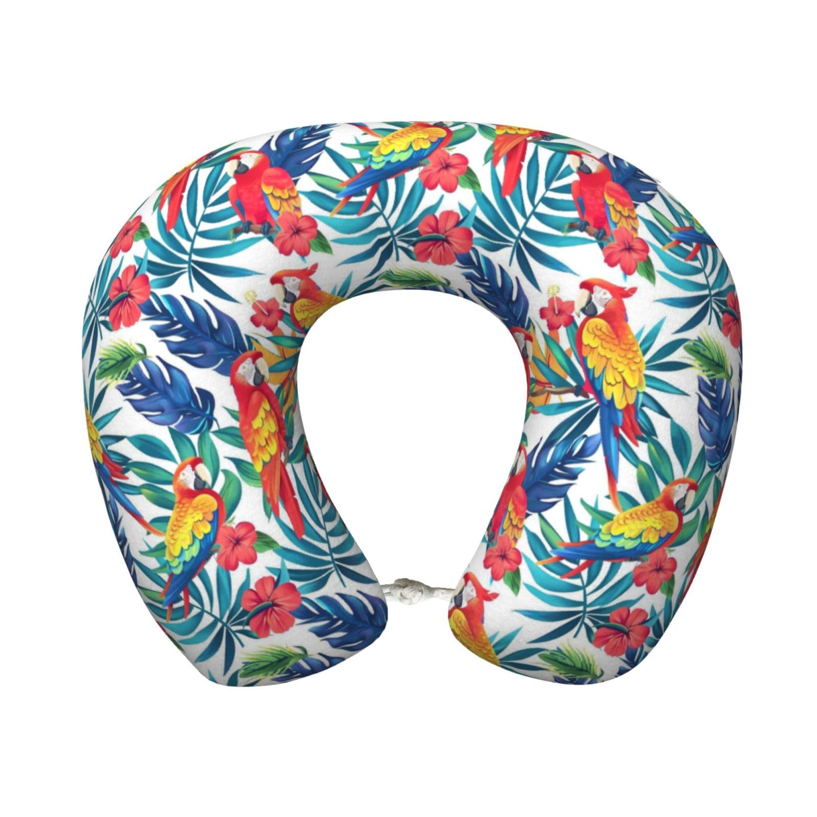 peiyeety Tropical Palm Leaf Parrot Print Travel Pillow Memory Foam, Portable Neck Pillow for Airplane, Car and Office