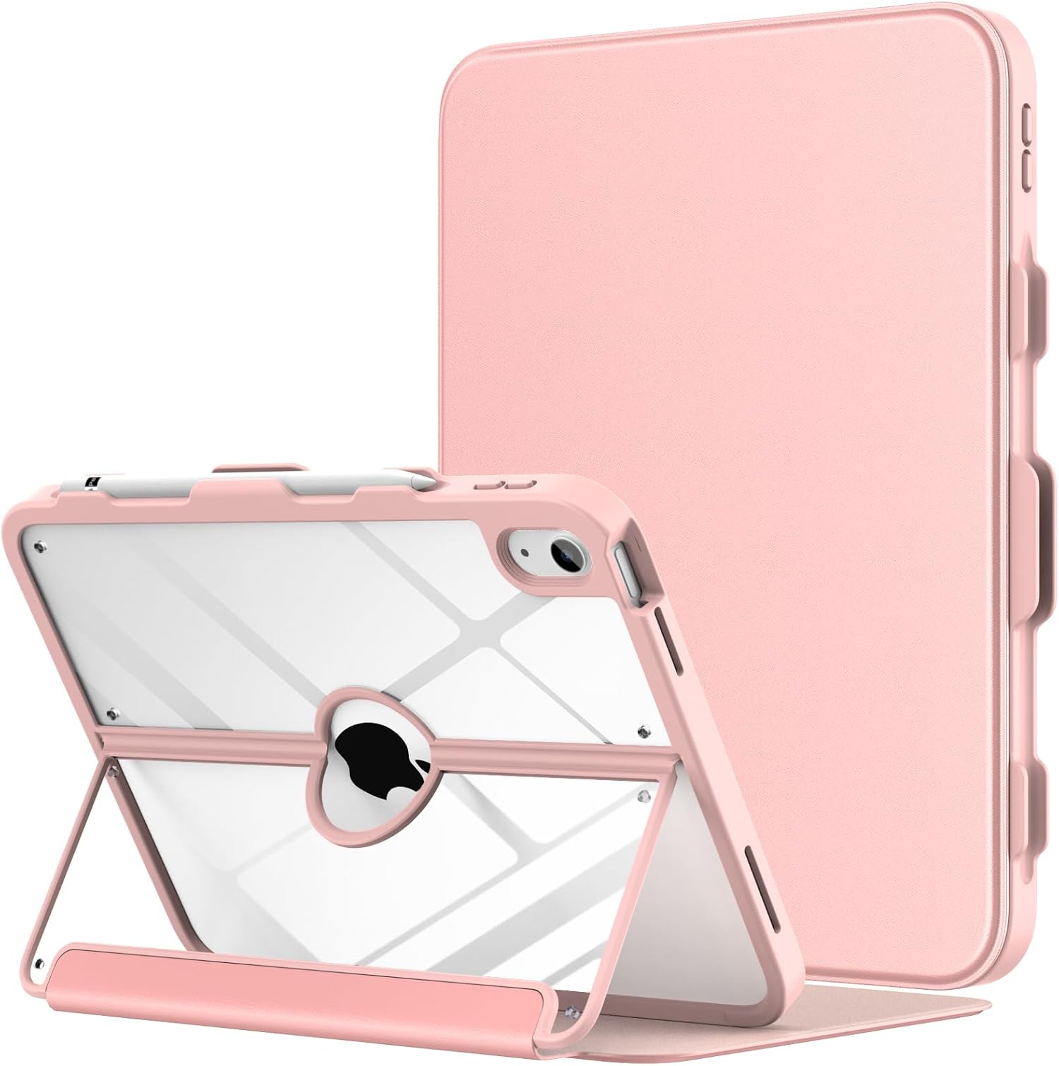 MoKo for iPad 11-inch (A16) 11th Generation Case 2025/ iPad 10th Generation Case with Pencil Holder 2022 10.9 inch, Built-in Screen Protector Clear Back, Multi Angle Viewing Stand, Rose Gold