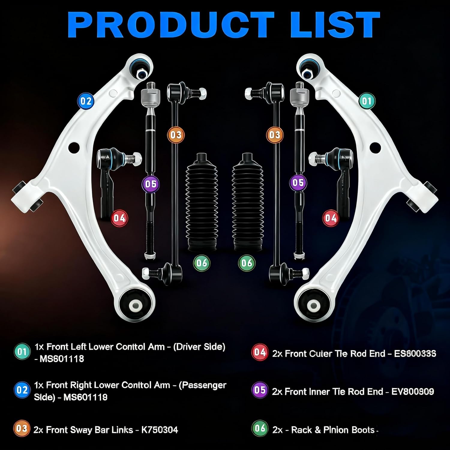 Front Lower Control Arms w/Ball Joints,Sway Bar Link Tie Rod End,Suspension Kits Compatible With 2011-2017 Honda Odyssey