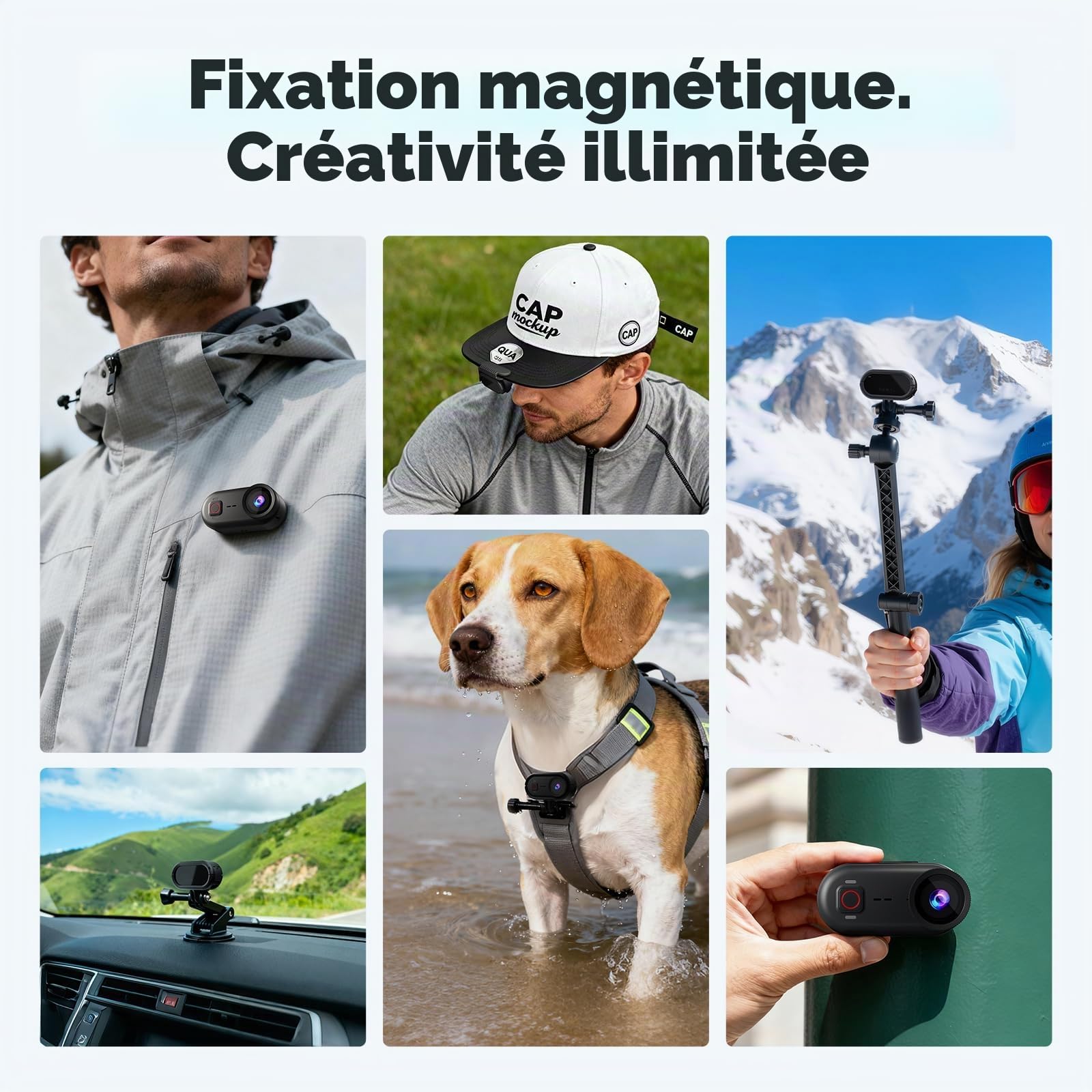 Caméra Sport 4K POV, 20MP Mini Caméra Corporelle, Carte SD Intégrée de 64 Go,Stabilisation à 6 Axes Caméra d'action Portable, WiFi Minicaméra Sportive Étanche de Casque Moto