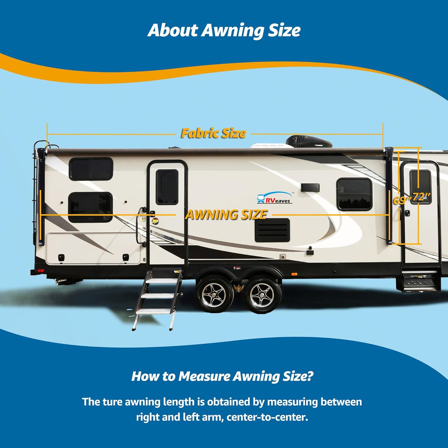 RV Awning Fabric Replacement, Patio Vinyl Outdoor Canopy for Campers, Trailers, and Motorhomes (Black Solid, 18'(Fabric 17'2"))