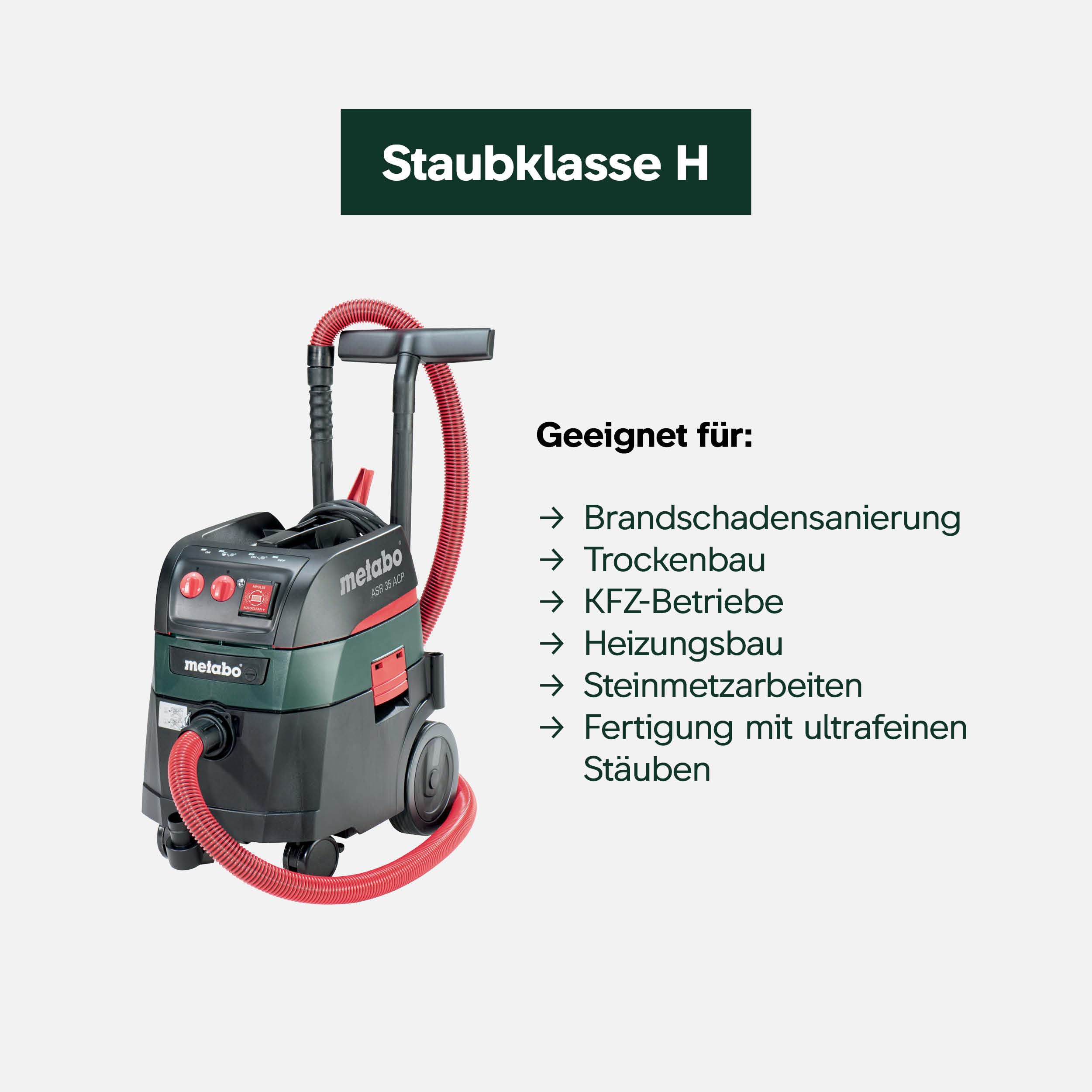 metabo Allessauger ASR 35 H ACP, 1400 W Nass- und Trockensauger, 35 l | Staubklasse H Industriesauger, AutoCleanPlus, 4380 l/min, inkl. HEPA-Filter, Schlauch, Düsen und PE-Entsorgungsbeutel