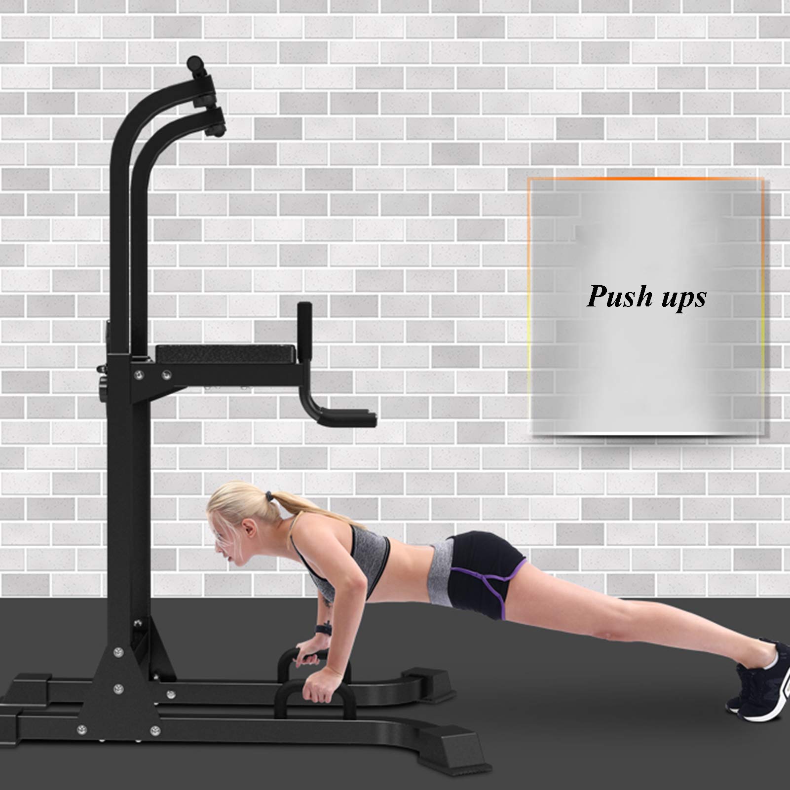 Stazione di Dip Multifunzione per Allenamento in Palestra in Casa Attrezzatura per Esercizi Fitness Torre con Barra per Trazioni/Push Up Regolabile in Altezza,