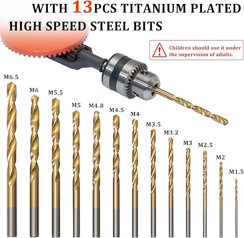 Miniatura 4 de CheeMuii Potente taladro manual Speedy de 1/4 de pulgada con 13 piezas, juego de brocas, portabrocas y llave para madera, plástico, metal blando