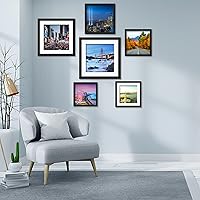 Vista 8 de Marco de fotos de 12x12 pulgadas de madera para colgar en la pared, marcos cuadrados de fotos con 2 paspartús de 8x8 pulgadas y 10x10 pulgadas