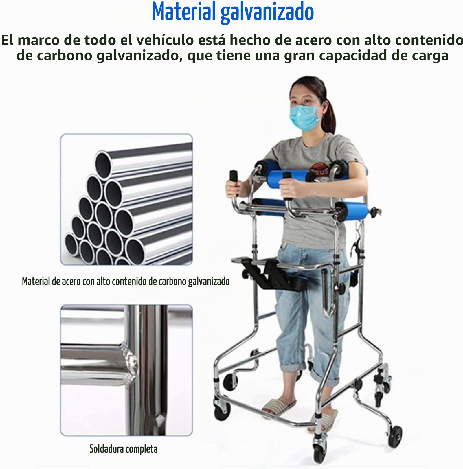 Andador plegable, con asiento, Bipedestador de Rehabilitación Ajustable con 8 Ruedas, Ayuda a la Movilidad para Caminar Ligero, Rollator Médico para Ancianos, Discapacitados