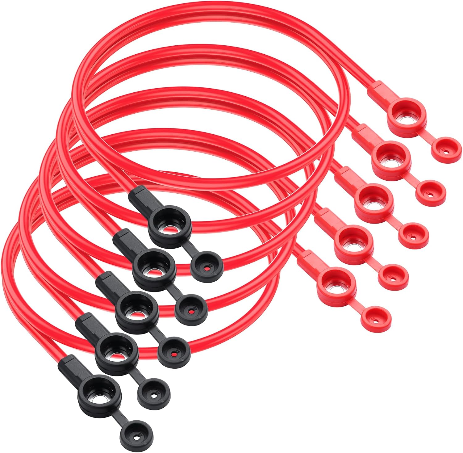 SinLoon 5 Pack Battery Cables 10AWG Heavy Duty Battery Wires Insulated Terminals with Waterproof Cap, Red 6mm²