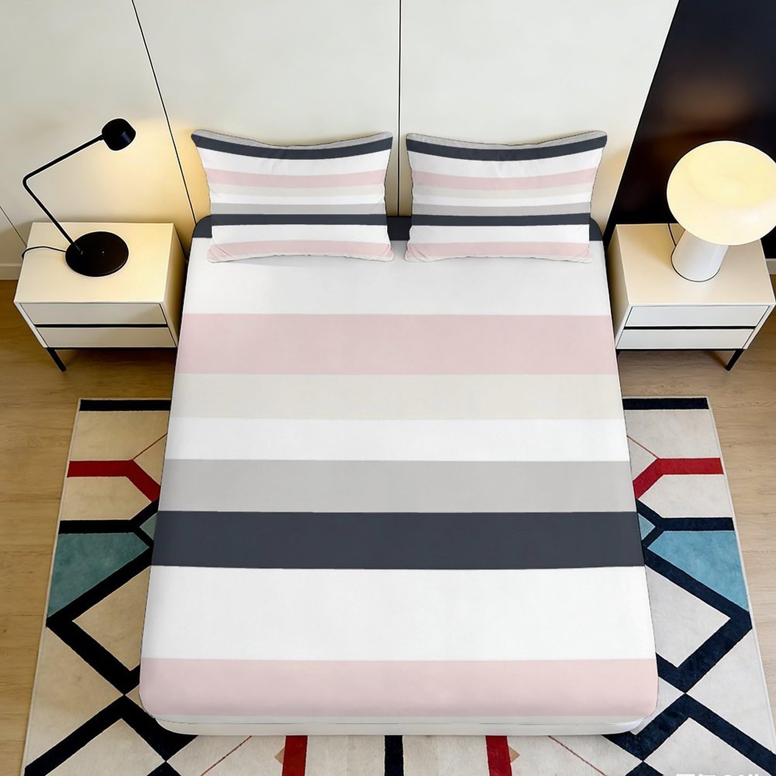 3D Printed Striped Fitted Sheet Microfiber Deep Pocket Non-Slip Bedroom Bedding Set Stripe Mattress Fitted Cover Full Wrap Washable for All Ages 200x200x25cm 90x200x25cm