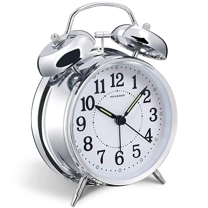 Peakeep 4 inches Twin Bell Loud Alarm Clock for Heavy Sleepers (Chrome Finish) product photo Peakeep 4 inches Twin Bell Loud Alarm Clock for Heavy Sleepers (Chrome Finish) product photo